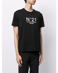 schwarzes und weißes bedrucktes T-Shirt mit einem Rundhalsausschnitt von N°21