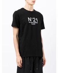 schwarzes und weißes bedrucktes T-Shirt mit einem Rundhalsausschnitt von N°21