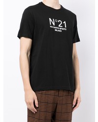 schwarzes und weißes bedrucktes T-Shirt mit einem Rundhalsausschnitt von N°21