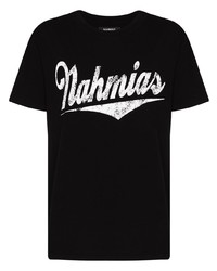 schwarzes und weißes bedrucktes T-Shirt mit einem Rundhalsausschnitt von Nahmias