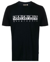 schwarzes und weißes bedrucktes T-Shirt mit einem Rundhalsausschnitt von Napapijri