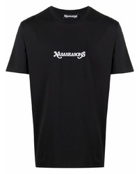 schwarzes und weißes bedrucktes T-Shirt mit einem Rundhalsausschnitt von Nasaseasons
