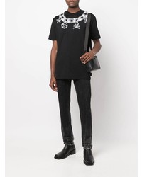 schwarzes und weißes bedrucktes T-Shirt mit einem Rundhalsausschnitt von Philipp Plein