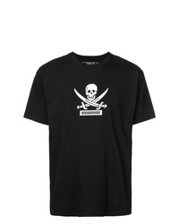 schwarzes und weißes bedrucktes T-Shirt mit einem Rundhalsausschnitt von Neighborhood