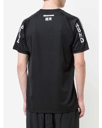 schwarzes und weißes bedrucktes T-Shirt mit einem Rundhalsausschnitt von adidas