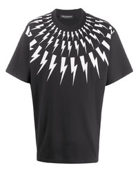schwarzes und weißes bedrucktes T-Shirt mit einem Rundhalsausschnitt von Neil Barrett