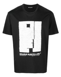 schwarzes und weißes bedrucktes T-Shirt mit einem Rundhalsausschnitt von Neil Barrett