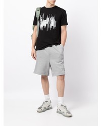 schwarzes und weißes bedrucktes T-Shirt mit einem Rundhalsausschnitt von Armani Exchange