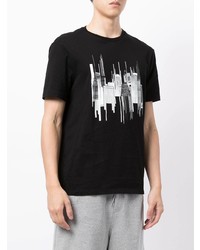 schwarzes und weißes bedrucktes T-Shirt mit einem Rundhalsausschnitt von Armani Exchange