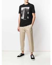 schwarzes und weißes bedrucktes T-Shirt mit einem Rundhalsausschnitt von Emporio Armani