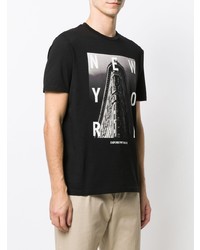 schwarzes und weißes bedrucktes T-Shirt mit einem Rundhalsausschnitt von Emporio Armani