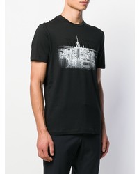 schwarzes und weißes bedrucktes T-Shirt mit einem Rundhalsausschnitt von Emporio Armani