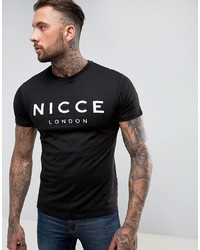 schwarzes und weißes bedrucktes T-Shirt mit einem Rundhalsausschnitt von Nicce London