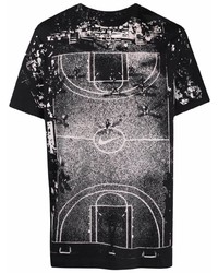 schwarzes und weißes bedrucktes T-Shirt mit einem Rundhalsausschnitt von Nike