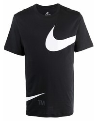 schwarzes und weißes bedrucktes T-Shirt mit einem Rundhalsausschnitt von Nike