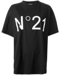 schwarzes und weißes bedrucktes T-Shirt mit einem Rundhalsausschnitt von No.21