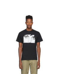schwarzes und weißes bedrucktes T-Shirt mit einem Rundhalsausschnitt von Noah NYC