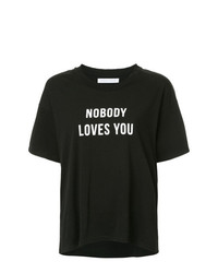 schwarzes und weißes bedrucktes T-Shirt mit einem Rundhalsausschnitt von Nobody Denim