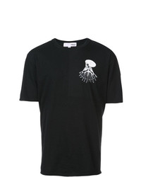 schwarzes und weißes bedrucktes T-Shirt mit einem Rundhalsausschnitt von Odin