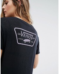 schwarzes und weißes bedrucktes T-Shirt mit einem Rundhalsausschnitt von Vans