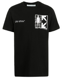 schwarzes und weißes bedrucktes T-Shirt mit einem Rundhalsausschnitt von Off-White