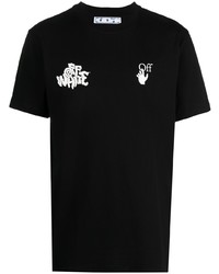 schwarzes und weißes bedrucktes T-Shirt mit einem Rundhalsausschnitt von Off-White