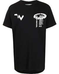 schwarzes und weißes bedrucktes T-Shirt mit einem Rundhalsausschnitt von Off-White