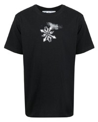 schwarzes und weißes bedrucktes T-Shirt mit einem Rundhalsausschnitt von Off-White