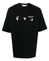 schwarzes und weißes bedrucktes T-Shirt mit einem Rundhalsausschnitt von Off-White