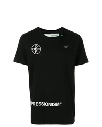 schwarzes und weißes bedrucktes T-Shirt mit einem Rundhalsausschnitt von Off-White