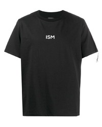 schwarzes und weißes bedrucktes T-Shirt mit einem Rundhalsausschnitt von Omc