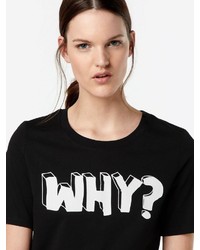 schwarzes und weißes bedrucktes T-Shirt mit einem Rundhalsausschnitt von Only