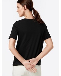 schwarzes und weißes bedrucktes T-Shirt mit einem Rundhalsausschnitt von Only