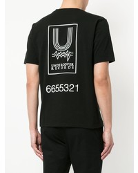 schwarzes und weißes bedrucktes T-Shirt mit einem Rundhalsausschnitt von Undercover