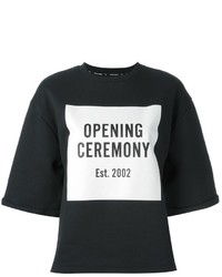 schwarzes und weißes bedrucktes T-Shirt mit einem Rundhalsausschnitt von Opening Ceremony