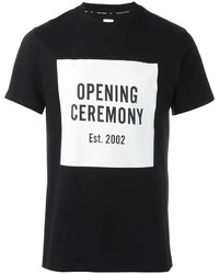 schwarzes und weißes bedrucktes T-Shirt mit einem Rundhalsausschnitt von Opening Ceremony