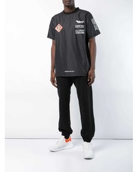 schwarzes und weißes bedrucktes T-Shirt mit einem Rundhalsausschnitt von Off-White