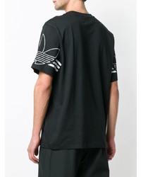 schwarzes und weißes bedrucktes T-Shirt mit einem Rundhalsausschnitt von adidas