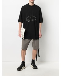 schwarzes und weißes bedrucktes T-Shirt mit einem Rundhalsausschnitt von Rick Owens DRKSHDW