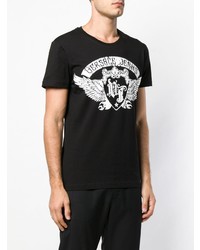 schwarzes und weißes bedrucktes T-Shirt mit einem Rundhalsausschnitt von Versace Jeans