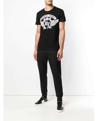 schwarzes und weißes bedrucktes T-Shirt mit einem Rundhalsausschnitt von Versace Jeans