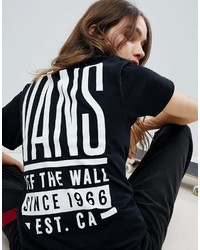 schwarzes und weißes bedrucktes T-Shirt mit einem Rundhalsausschnitt von Vans