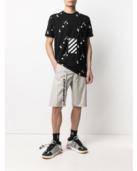 schwarzes und weißes bedrucktes T-Shirt mit einem Rundhalsausschnitt von Off-White