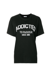 schwarzes und weißes bedrucktes T-Shirt mit einem Rundhalsausschnitt von P.A.R.O.S.H.