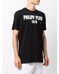 schwarzes und weißes bedrucktes T-Shirt mit einem Rundhalsausschnitt von Philipp Plein