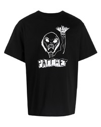 schwarzes und weißes bedrucktes T-Shirt mit einem Rundhalsausschnitt von PACCBET