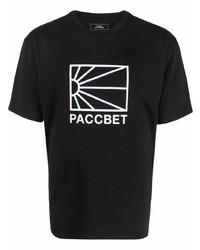 schwarzes und weißes bedrucktes T-Shirt mit einem Rundhalsausschnitt von PACCBET