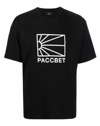 schwarzes und weißes bedrucktes T-Shirt mit einem Rundhalsausschnitt von PACCBET