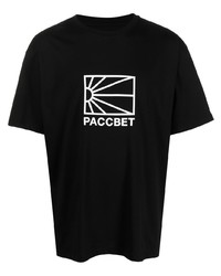 schwarzes und weißes bedrucktes T-Shirt mit einem Rundhalsausschnitt von PACCBET