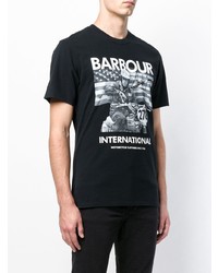 schwarzes und weißes bedrucktes T-Shirt mit einem Rundhalsausschnitt von Barbour